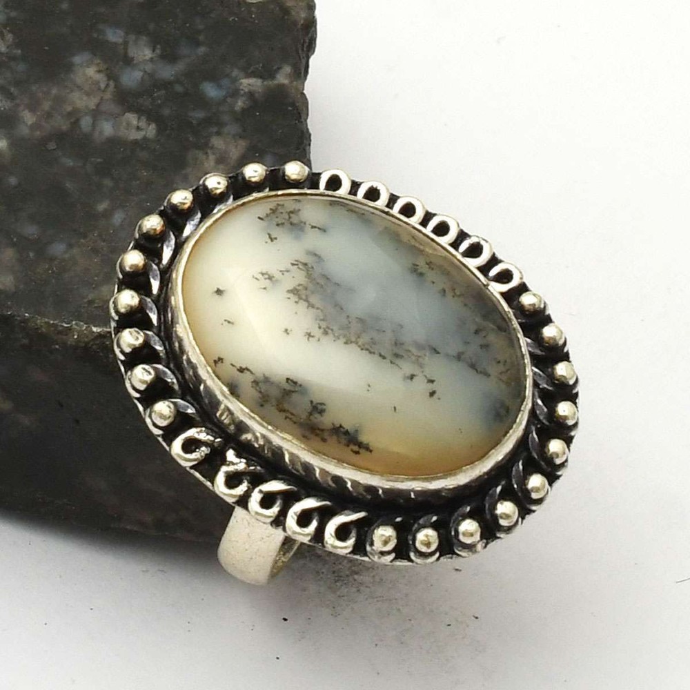 Dendrite Opal Gemstone Ethnic Handmade Ring Jewelry Women US Size-7.25 AR 42828