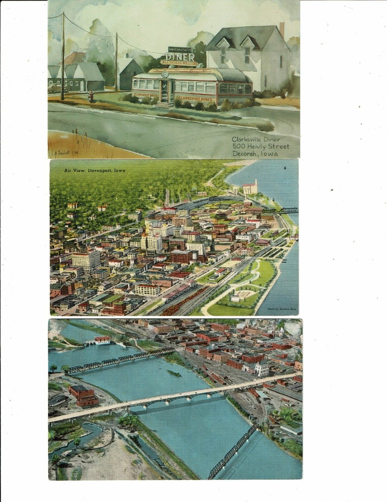 3 Card Iowa Lot, Decorah Diner, Aerials of Davenport and Ottumwa!