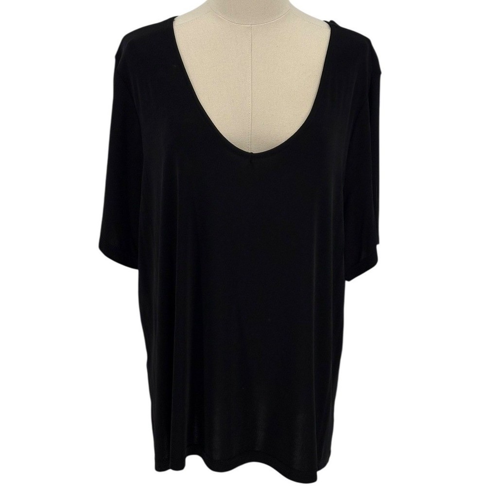Jaclyn Smith Black V-Neck Short Sleeve Relaxed Fit Top (Est Size 1X)