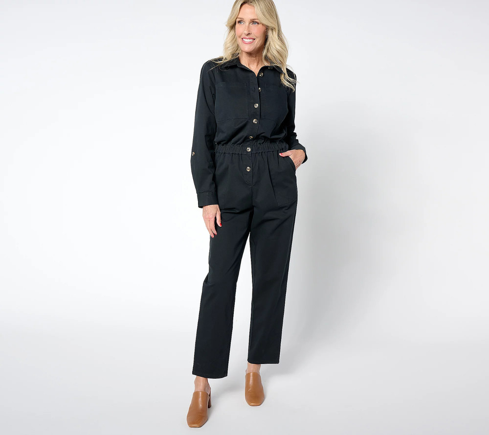 Joan Rivers Regular Signature Twill Ankle Length Jumpsuit Black M