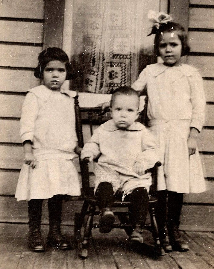 Antique Vintage Photo Postcard Portrait Family Girls Boy Kids Porch Chair Window