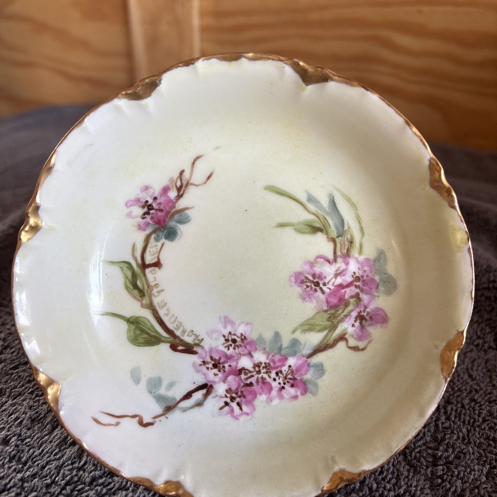 Antique Haviland Limoges Plate Poppies Gold Trim Plate 5” Wide France