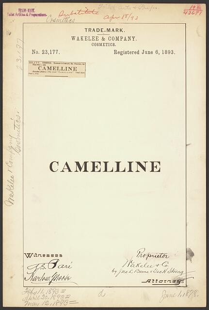 Photo:Wakelee & Co Camelline Cosmetics Trademark Registration 1893