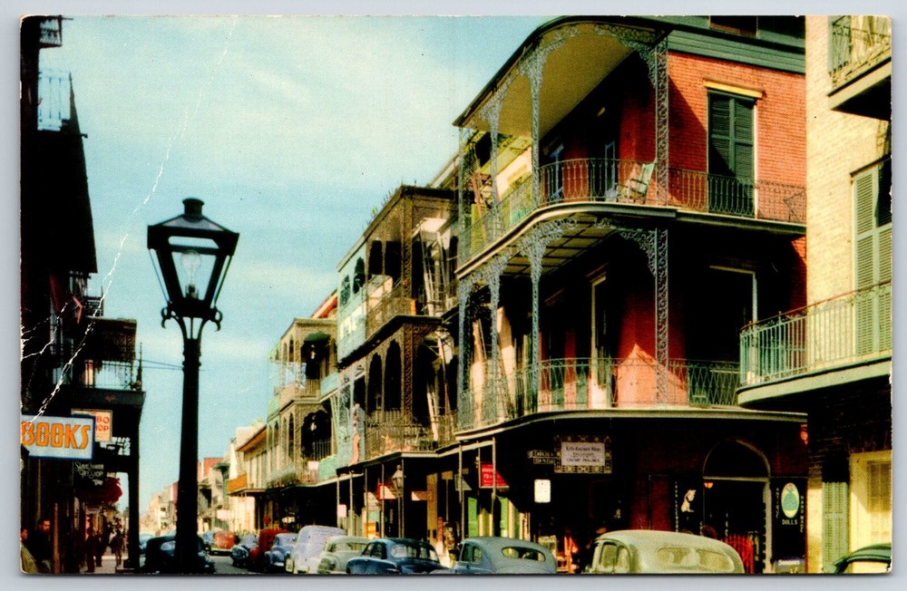 New Orleans Louisiana~View Down Picturesque Saint Peter Street~Vintage Postcard