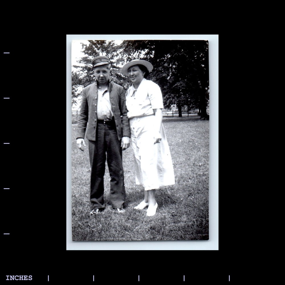 Old Vintage Photo MAN AND WOMAN STANDING IN YARD