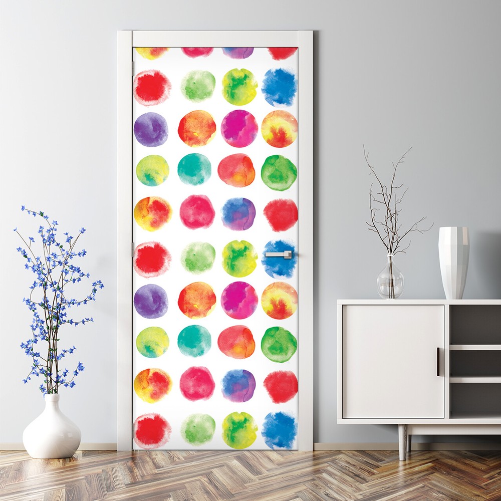 Watercolour Bubble Free Door sticker Colourful green and red Decal Decor large