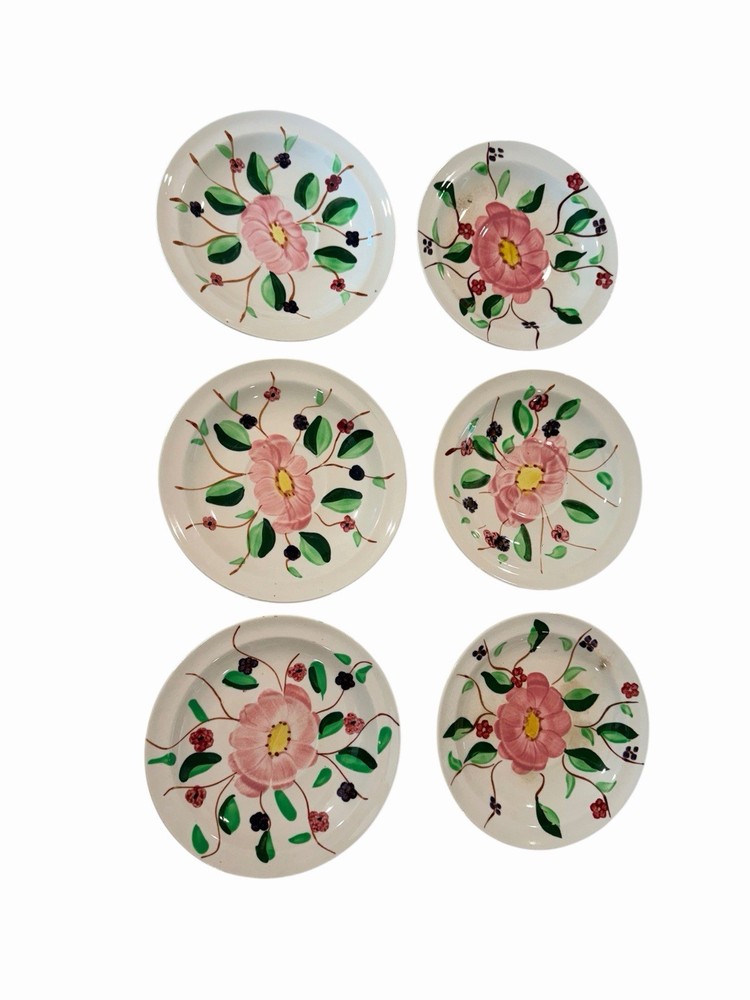 Vintage Cumberland Floral Bread Plates Set of 6 Hand Painted Ceramic 6” USA