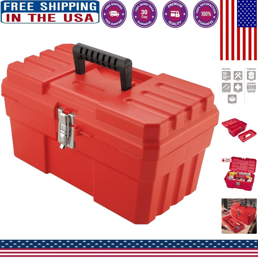 Water Repellent Red Toolbox with Removable Tray - Perfect for Tools & Crafts