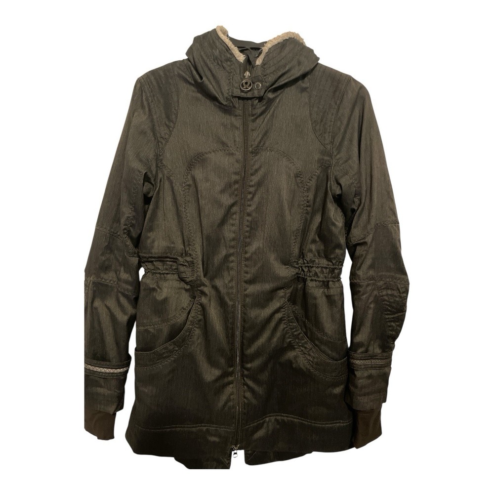 Lululemon Jacket Womens Gray Full Zip Hooded  Apres Run Anorak Pocket Gym Size 6