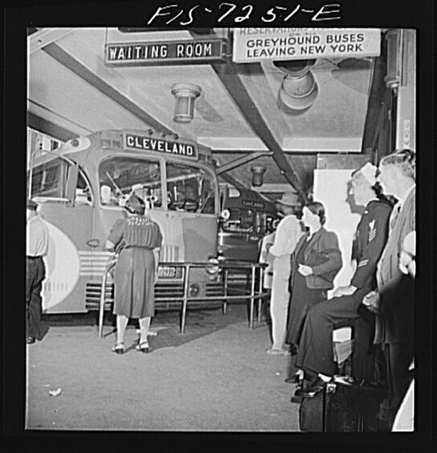 Photo:New York NY 1940s Greyhound Bus Terminal Boarding Interstate Buses