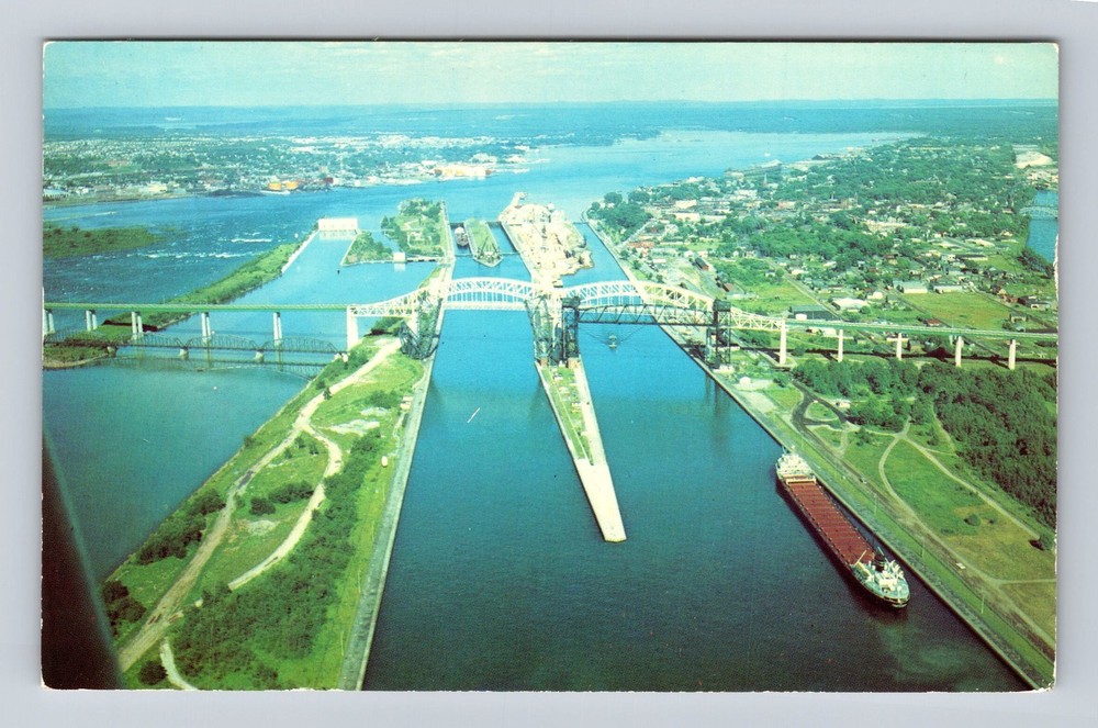 Sault Ste Marie MI-Michigan The St Mary's International Bridge Vintage Postcard