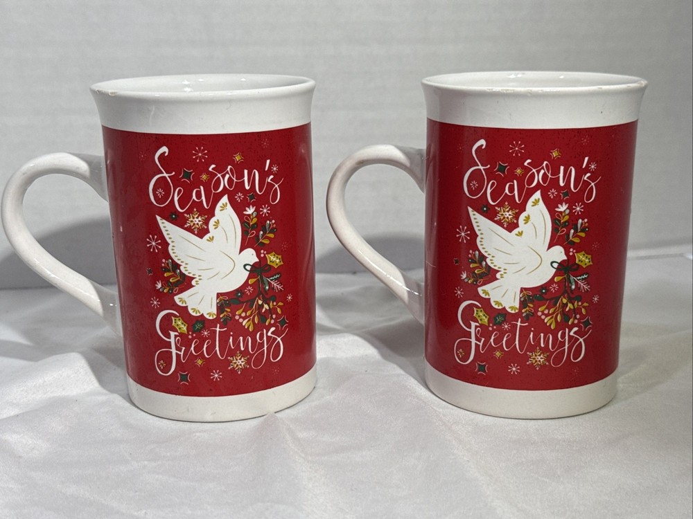 Set Of 2 Season’s Greetings Royal Norfolk Coffee Cup Mug Holiday Christmas