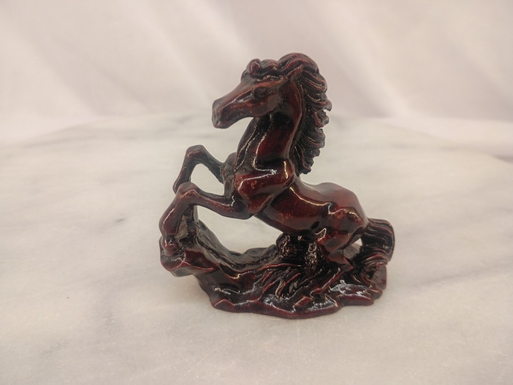 Vintage Chinese Red Resin Horse Figurine 3” Feng Shui Style Decor #3