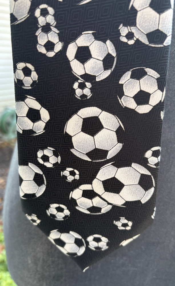 A Rogers Soccer Ball Black and White Tie Vintage 1997 Novelty Necktie Polyester