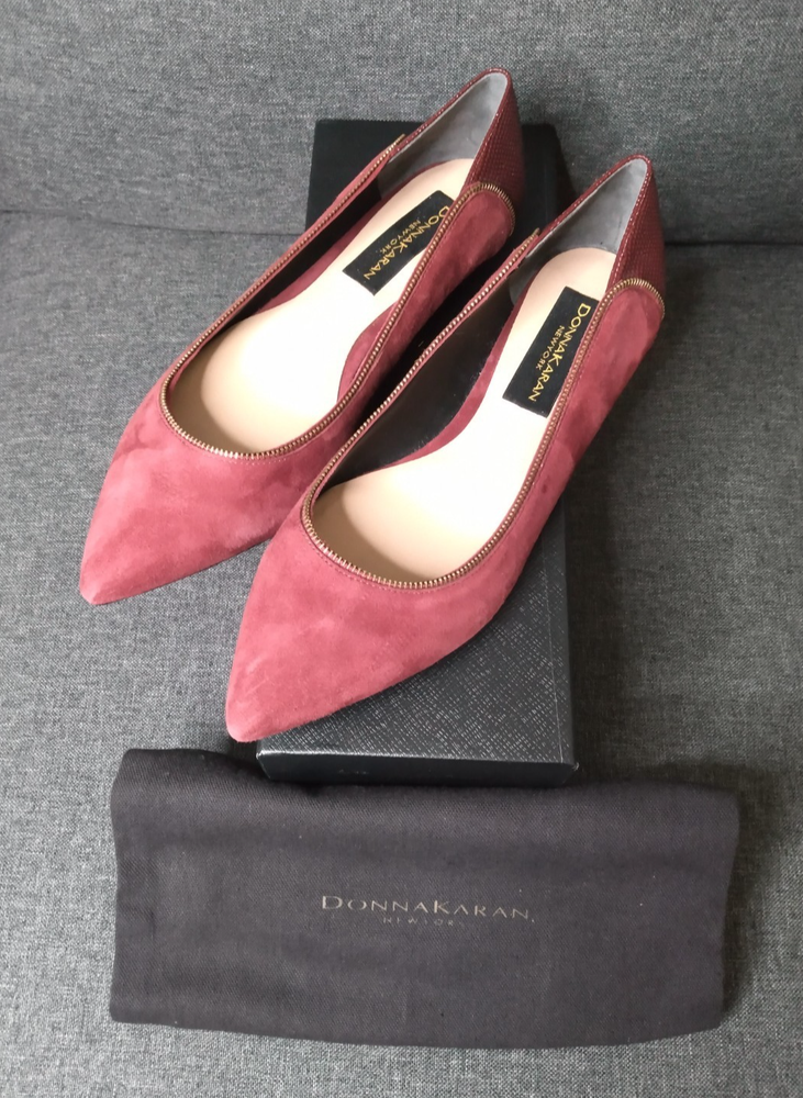 NWB Donna Karan leather lined ballerina flats Red Size 8 With Box and Pouch