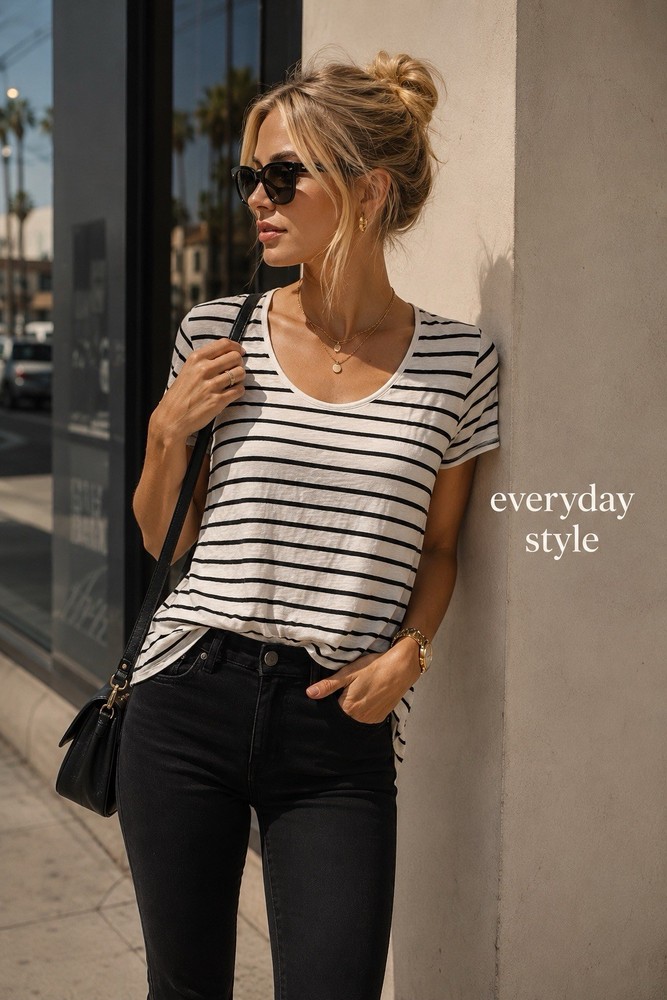 rag & bone JEANS Women’s Slim Fit T Shirt Modal Scoop Neck Black White M