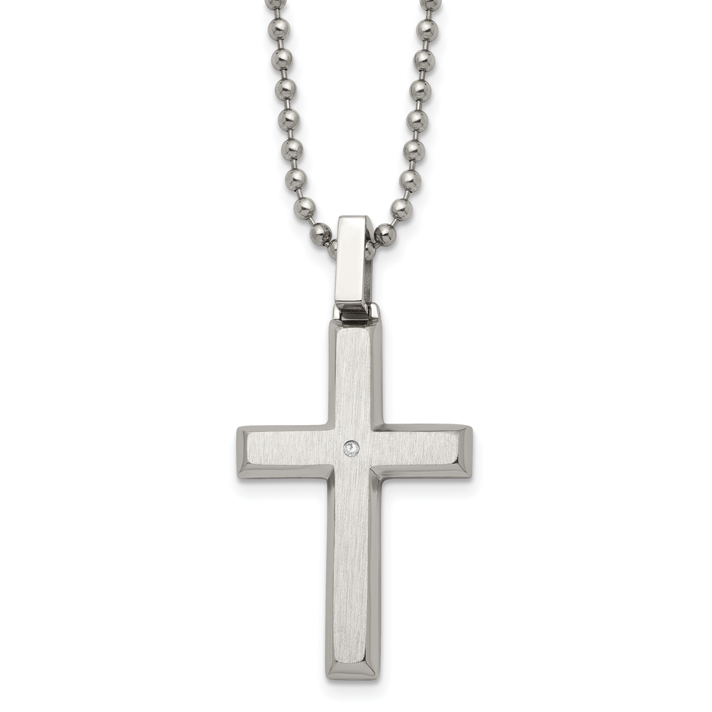 Chisel Stnls Steel .01 carat Diamond Cross Pendant Ball Chain Necklace 22