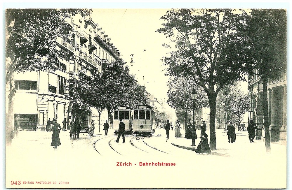 S04-1214, Zurich, Bahnhofstrasse, Antique Postcard