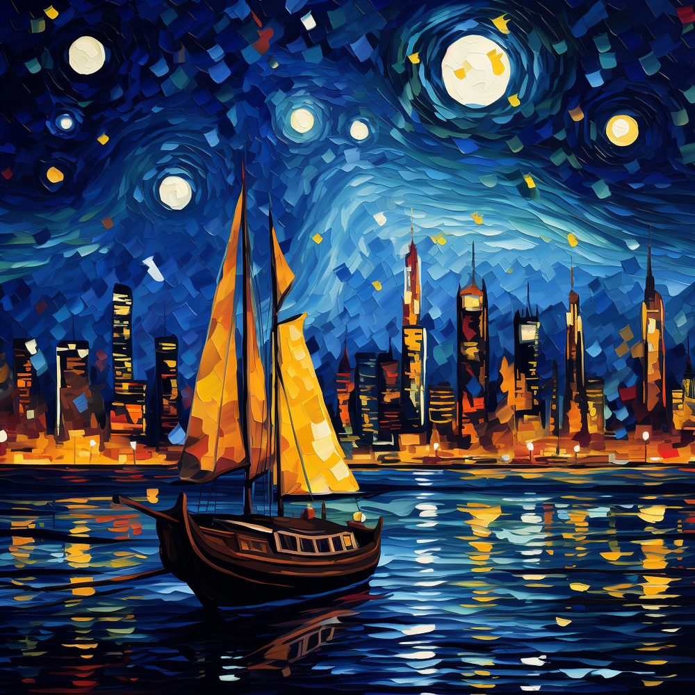 Shanghai coast ocean view with boats - 24in(H)*24in(L) Wall Art Print