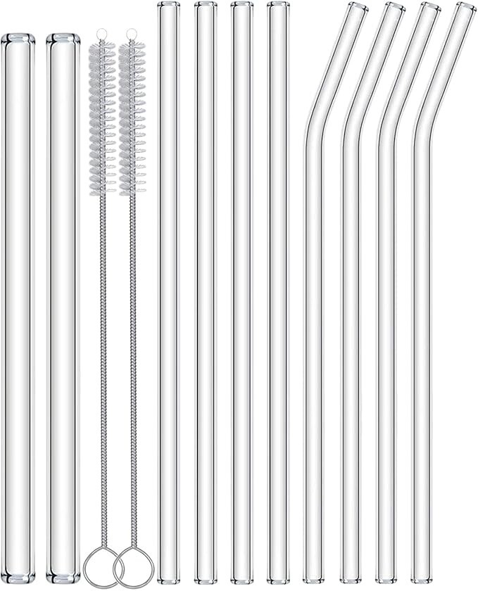 Nafender 12-Pack Reusable Glass Straws with 4 Straight and 8 Bent