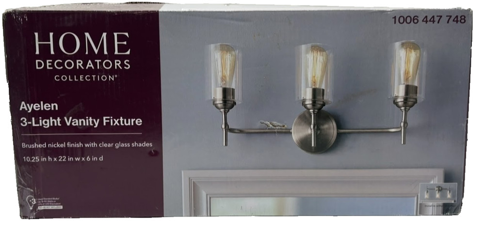 Home Decorators Ayelen 22 in. 3-Light Brushed Nickel Bathroom Vanity Light