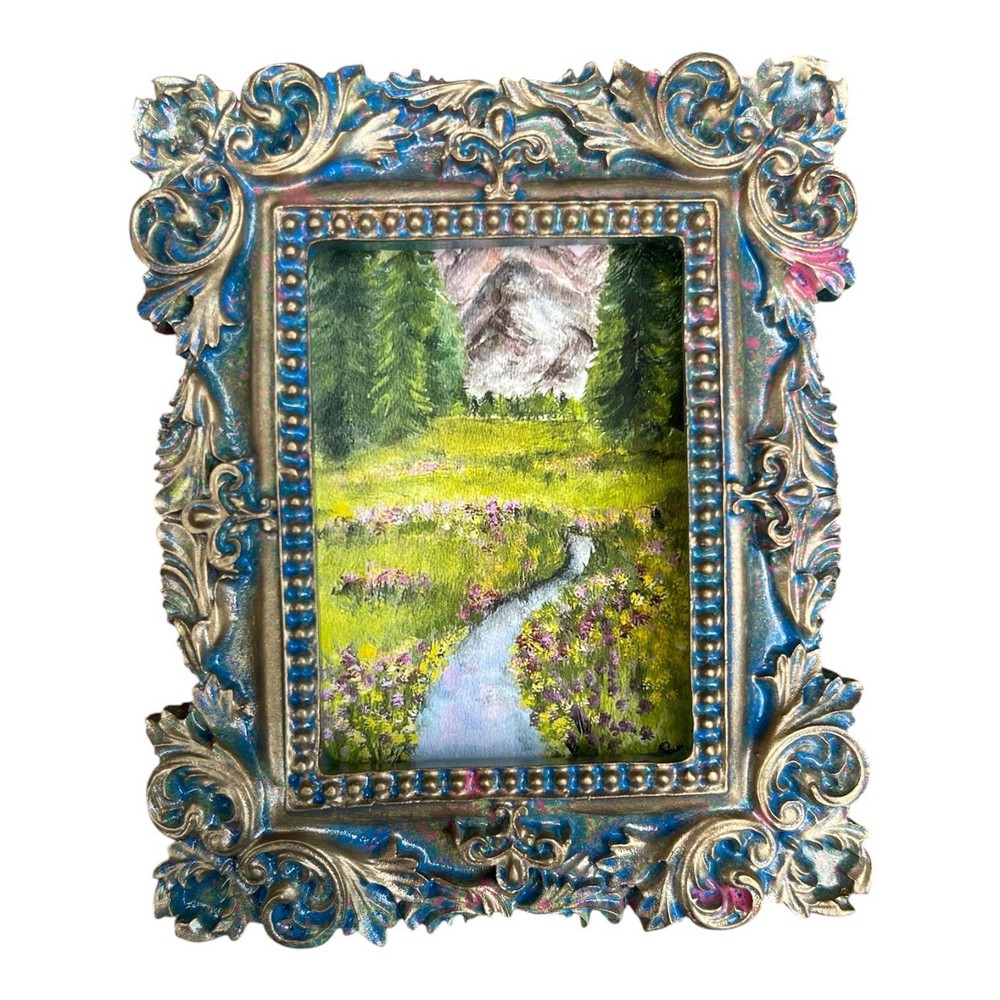Landscape mini watercolor print of original painting • vintage ornate frame