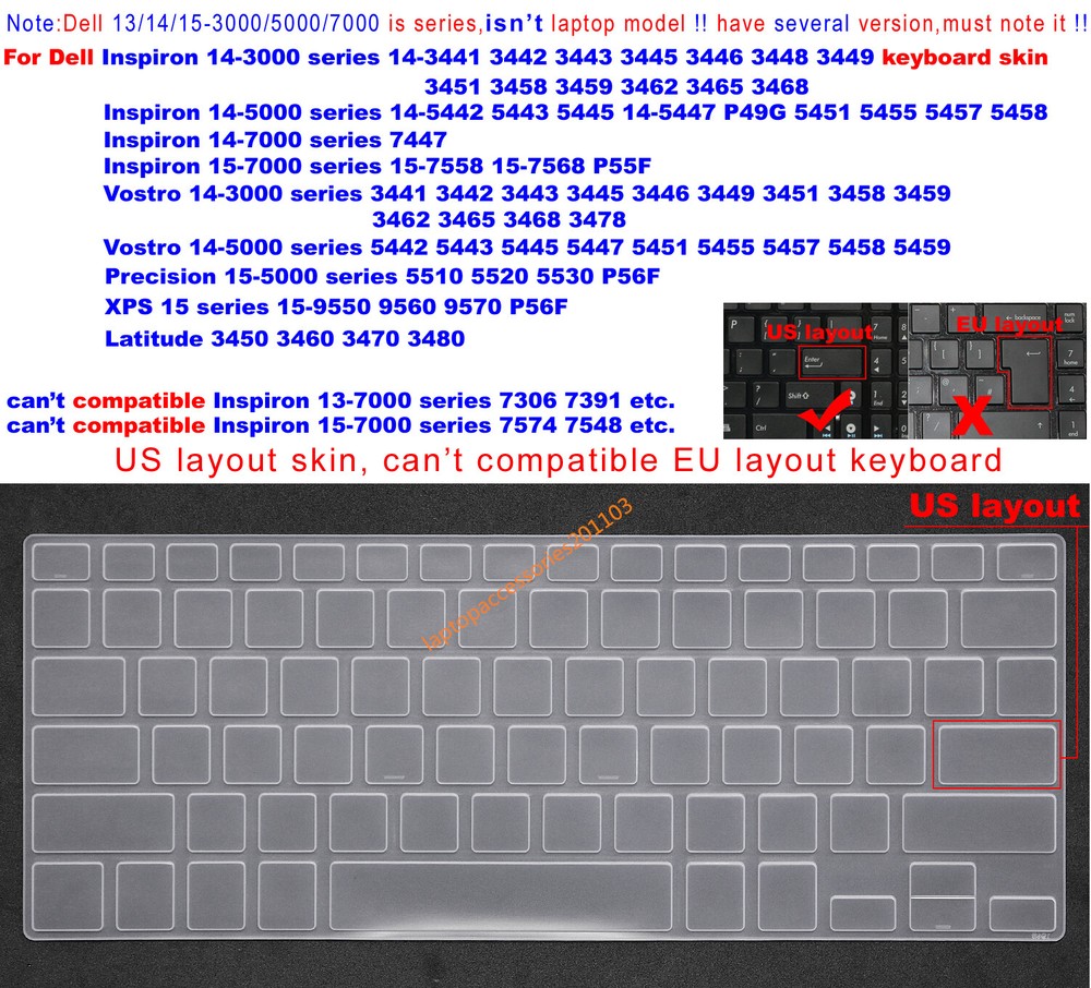 Dell Inspiron 14 Keyboard Skin Cover for Models 5442 5445 5447 5451 5455 5457 5458 P49G