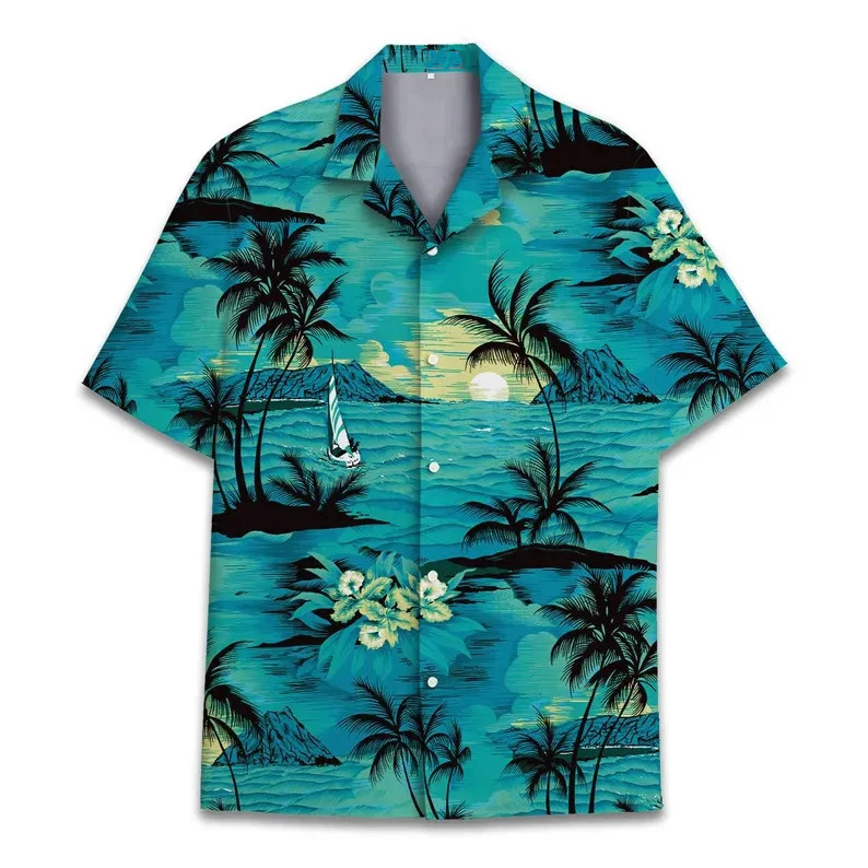 Retro Mens Hawaiian Shirt: Summer Beach Aloha, Short Sleeve