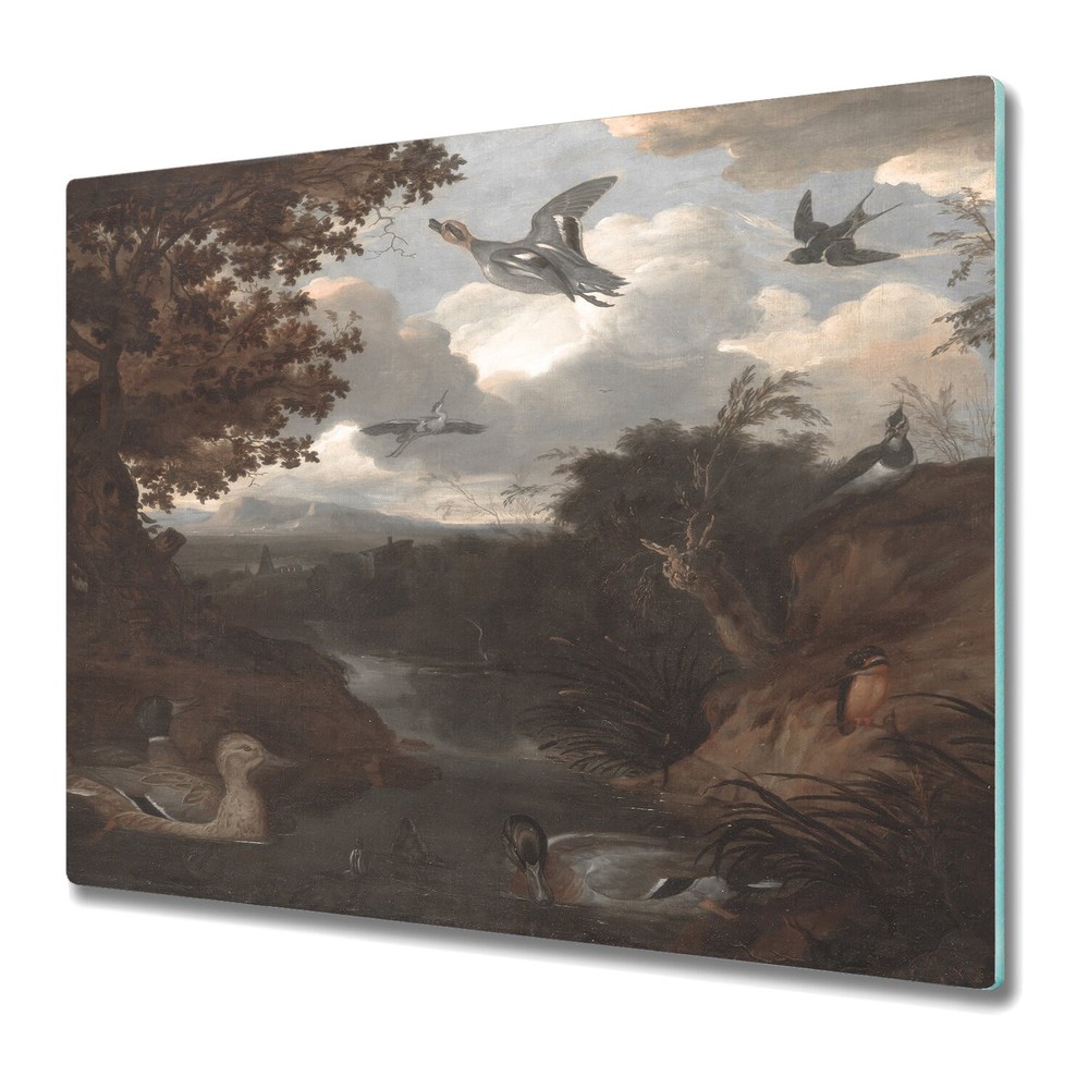 Glass Chopping Board Worktop Saver Ducks and Birds Vintage painting 60x52