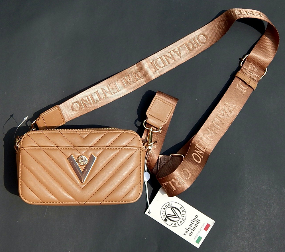 VALENTINO ORLANDI ITALY TAUPE Quilted Logo CROSSBODY SHOULDER BAG NEW AUTHENTIC