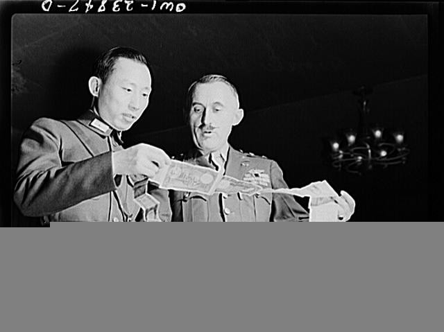 Photo:Military Officers Examining Currency 1940s Black and White Photo