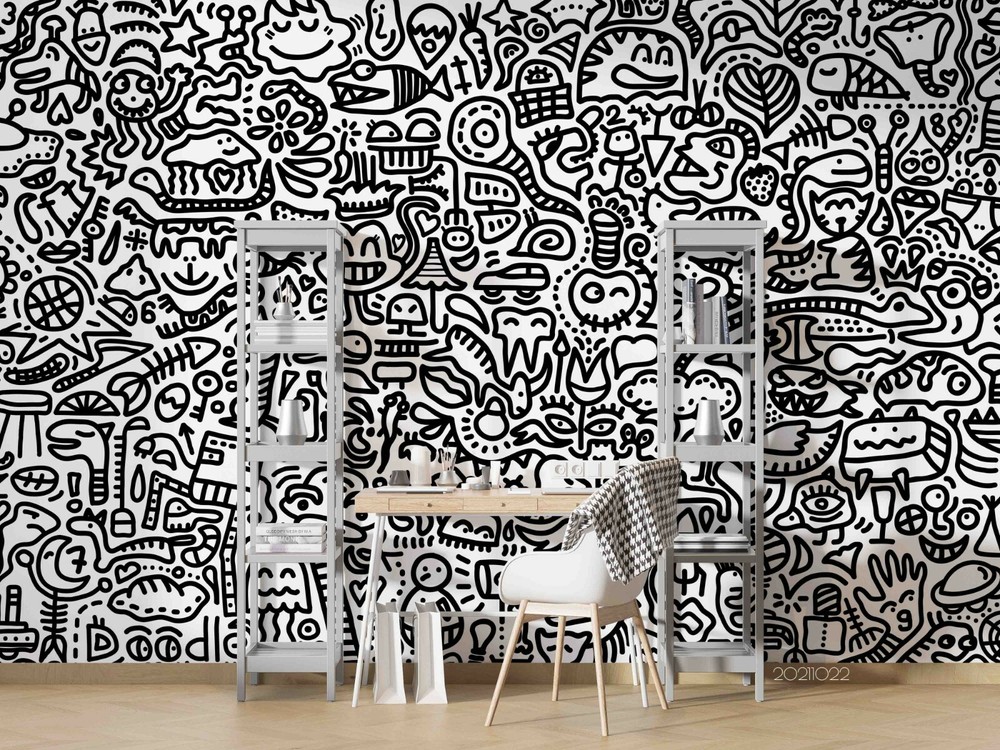 3D Abstract Artistic Graffiti Self-adhesive Removable Wallpaper Murals Wall 621-image