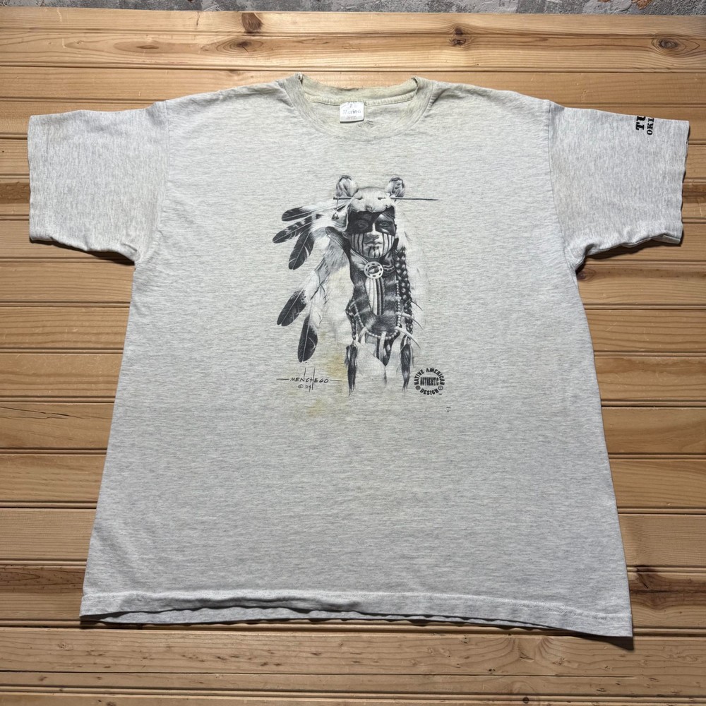 Vintage 90s 1994 Native American Warrior Tulsa Oklahoma T-Shirt USA Made Size XL