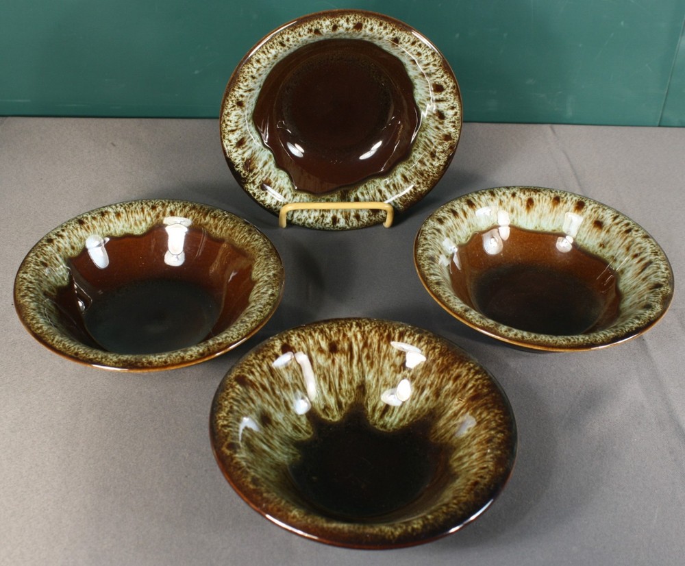 Canonsburg Pottery Brown Drip Glaze Cereal Bowls - Scratches - Lot of 4