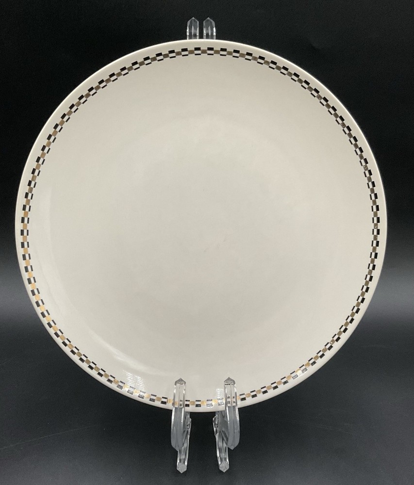 Fishs Eddy by West Elm Salad Plate Metallic Gilded Gold Black Check Trim 9