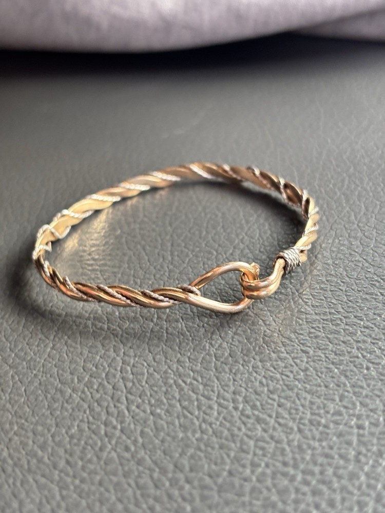 14k Gold Bangle! Unique With Silver Wire!  Beautiful Bracelet!
