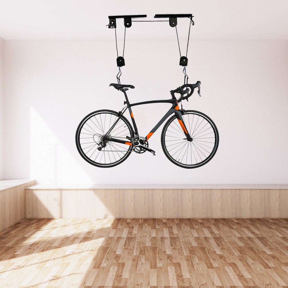 Bicycle Lift Hoist Bike Ceiling Mount Pulley Rack Garage Storage Hooks Hanger