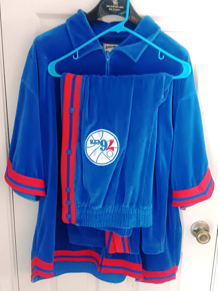 Hardwood Classics Blue Philadelphia 76ers G-III Velour Warm-up Jumpsuit Men XXXL