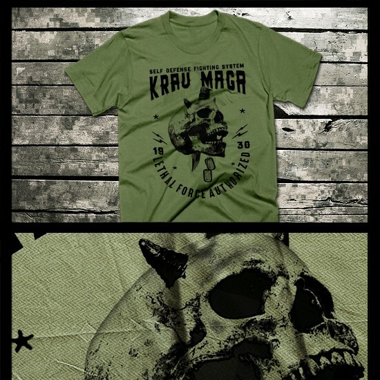 Krav Maga T-shirt Special Forces Military Martial Arts Combat Skull XL green