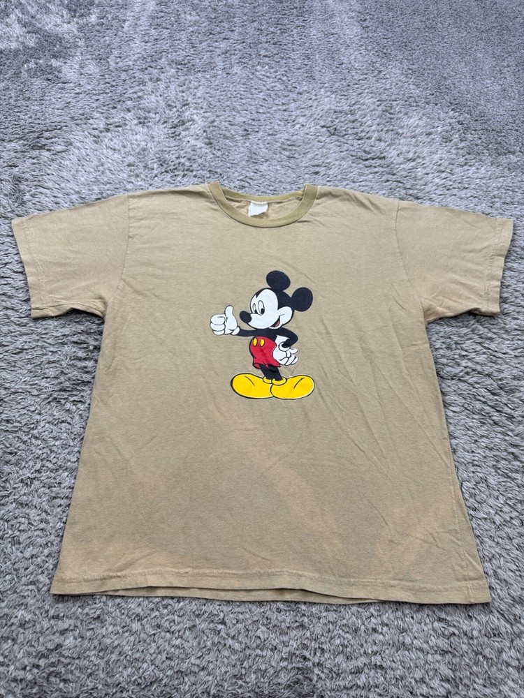 Vtg Walt Disney Shirt Adult Medium Beige Graphic Mickey Mouse Crewneck Y2K 90s