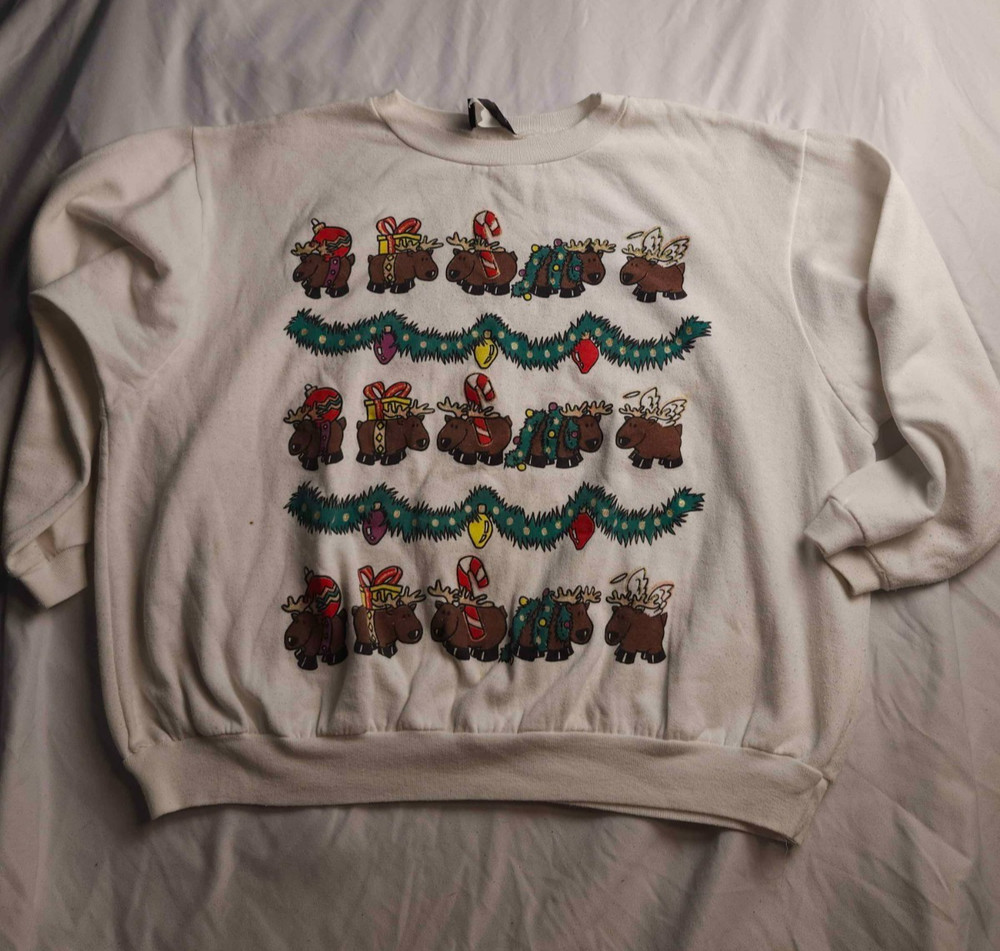 Vintage 90s Reindeers Christmas Sweatshirt Womens 3XL White Holiday Pullover