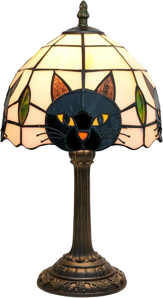 Tiffany Style Black Cat Stained Glass Table Lamp Cute Small Quirky Table Lamp Be