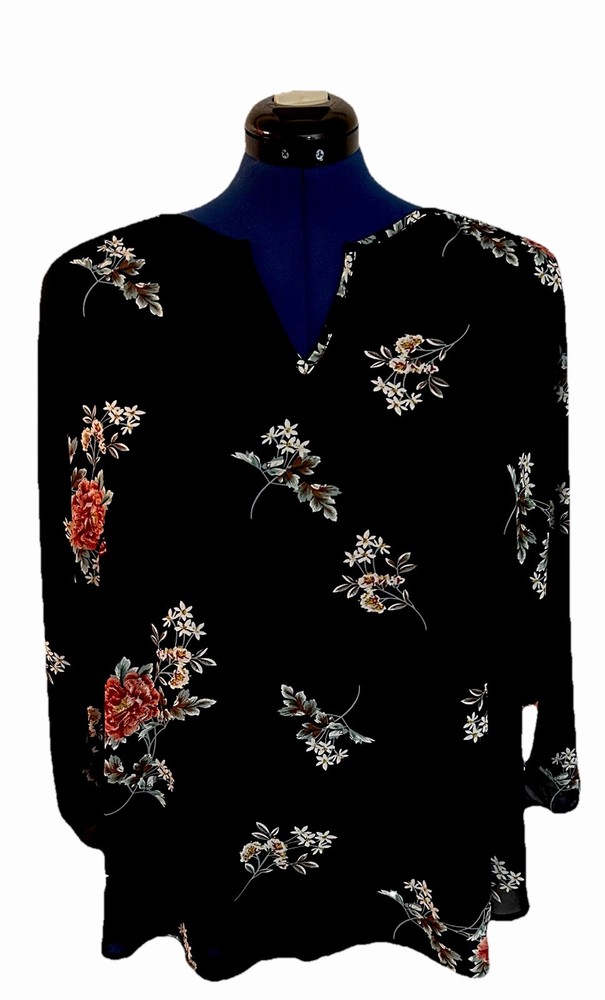 Fun2Fun Women's 3/4 Sleeve Blouse 2X Blue Floral Pattern