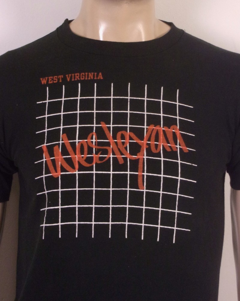 vintage 80s single stitch Wesleyan West Virginia T-Shirt Soft Thin Grid SZ M