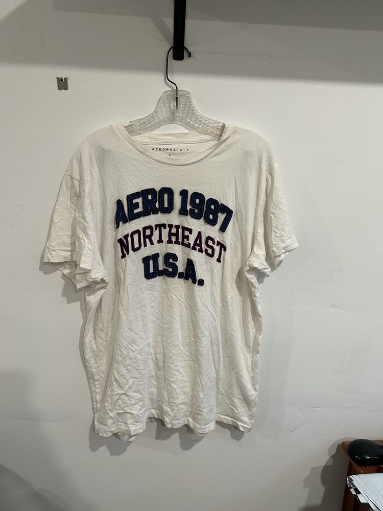 Aeropostale Aero 1987 Northeast USA White Men's T-Shirt Size L Short Sleeve
