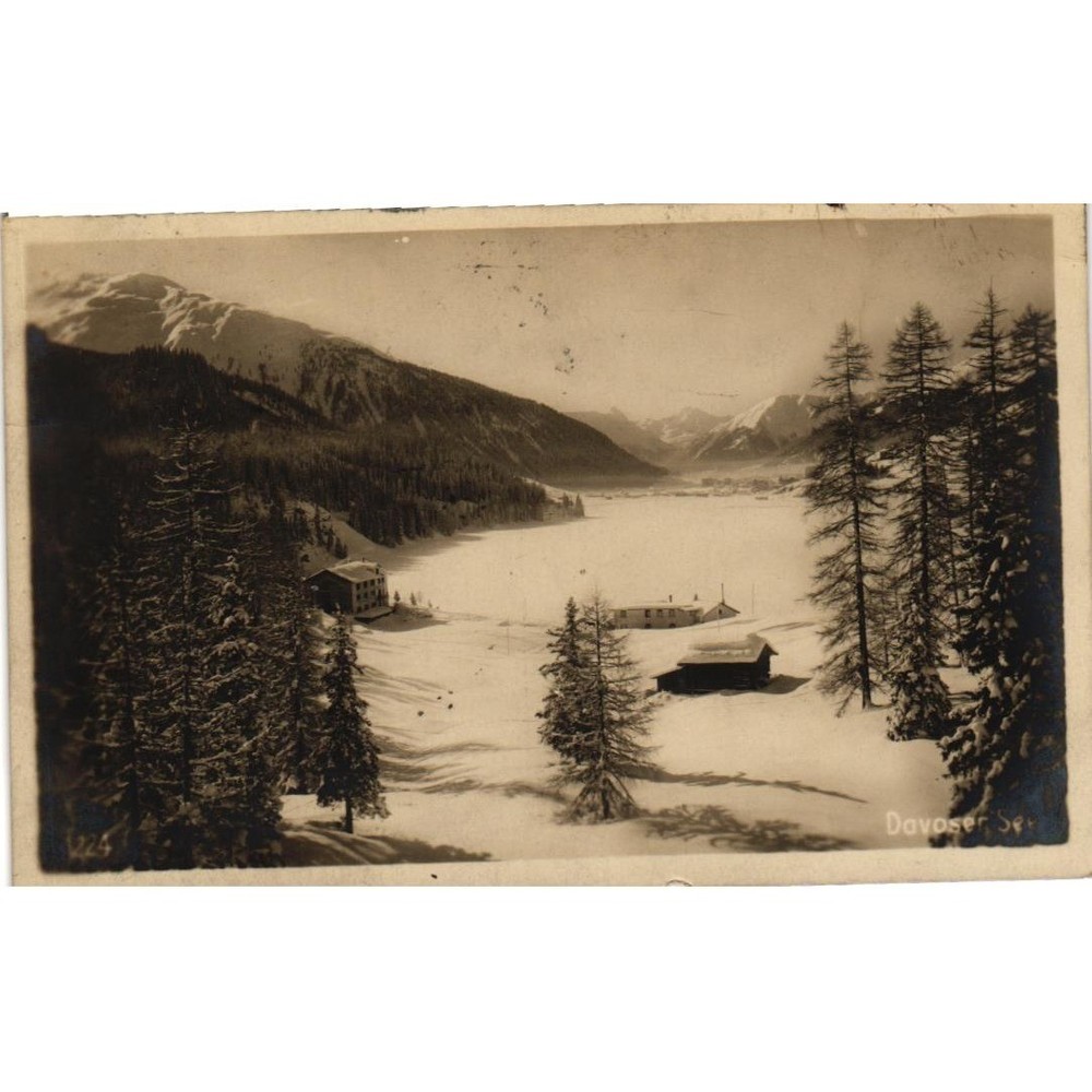 Vintage Davoser See Switzerland RPPC Postcard 1911 Winter Alpine Lake Landscape
