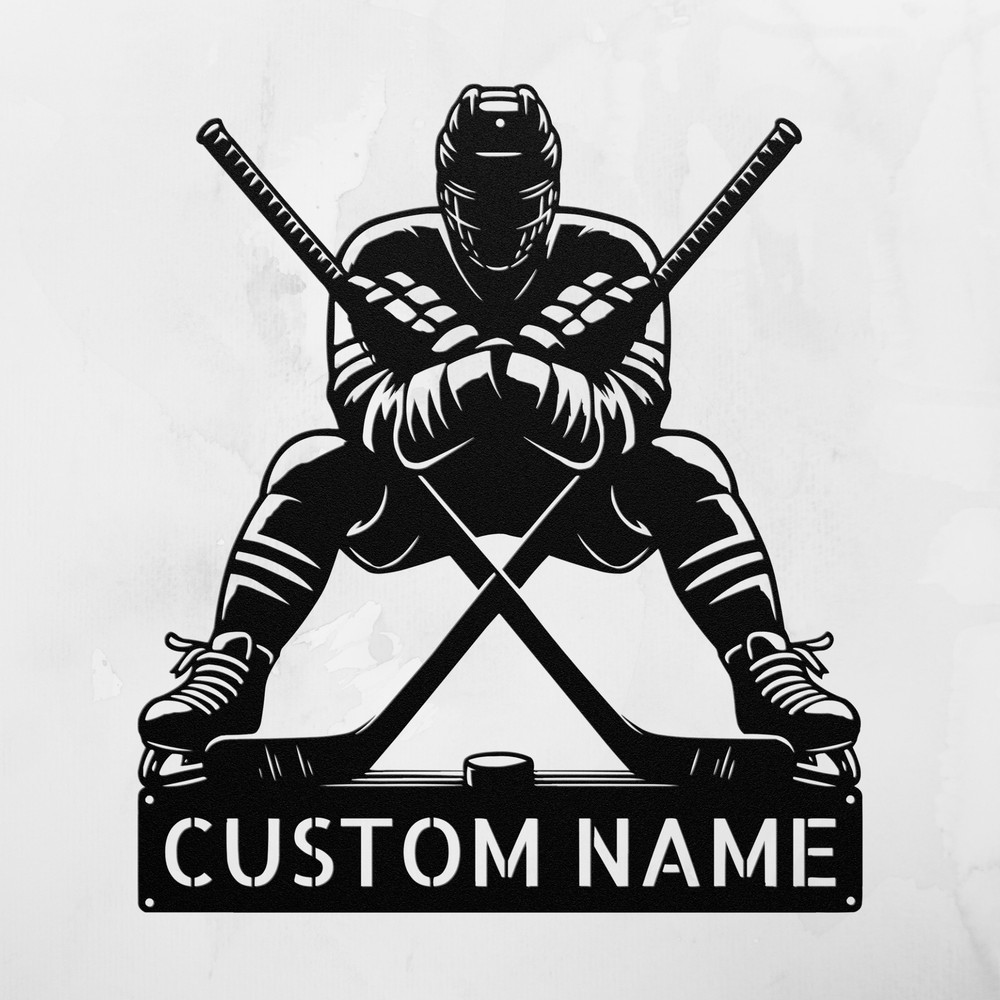 Personalized Crossed Hockey Metal Sign Custom Hockey Decor Gift for Sports Fans