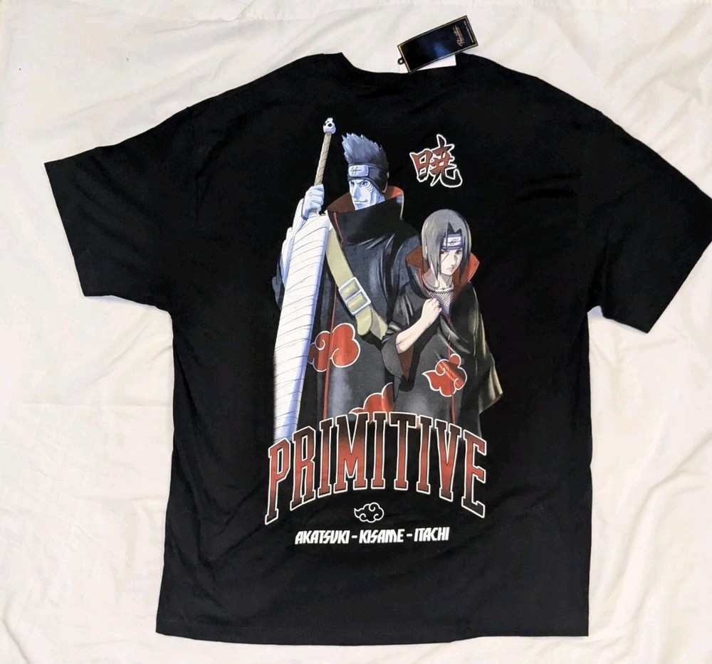 NEW-Primitive Naruto Shippuden Akatsuki Itachi Kisame T-Shirt Black Mens XL