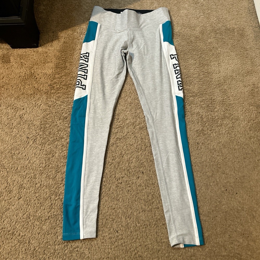 Victoria’s Secret PINK Grey, White and Teal High-Waisted Leggings, Women’s XS