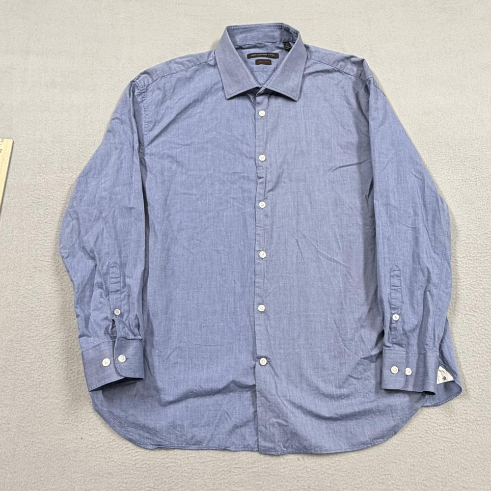 John Varvatos Shirt Mens XL Blue Chambray Long Sleeve Button Up Casual